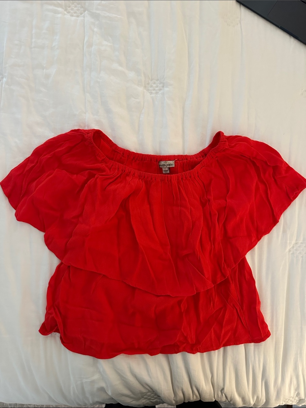 HOLDING HORSES Red Off-Shoulder Ruffle Blouse